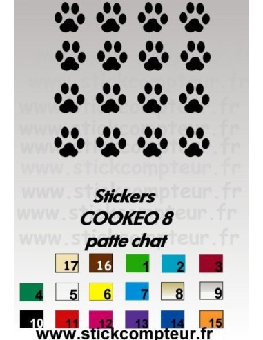 16 stickers COOKEO 8 patte chat