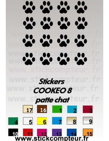 16 stickers COOKEO 8 patte chat